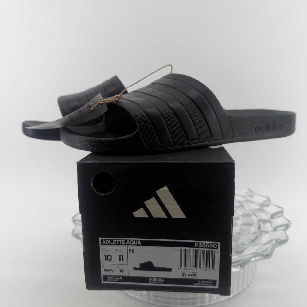Adidas Adilette Aqua Slides Core Black Men 10 Women 11 F35550 New In Box - Picture 3 of 10